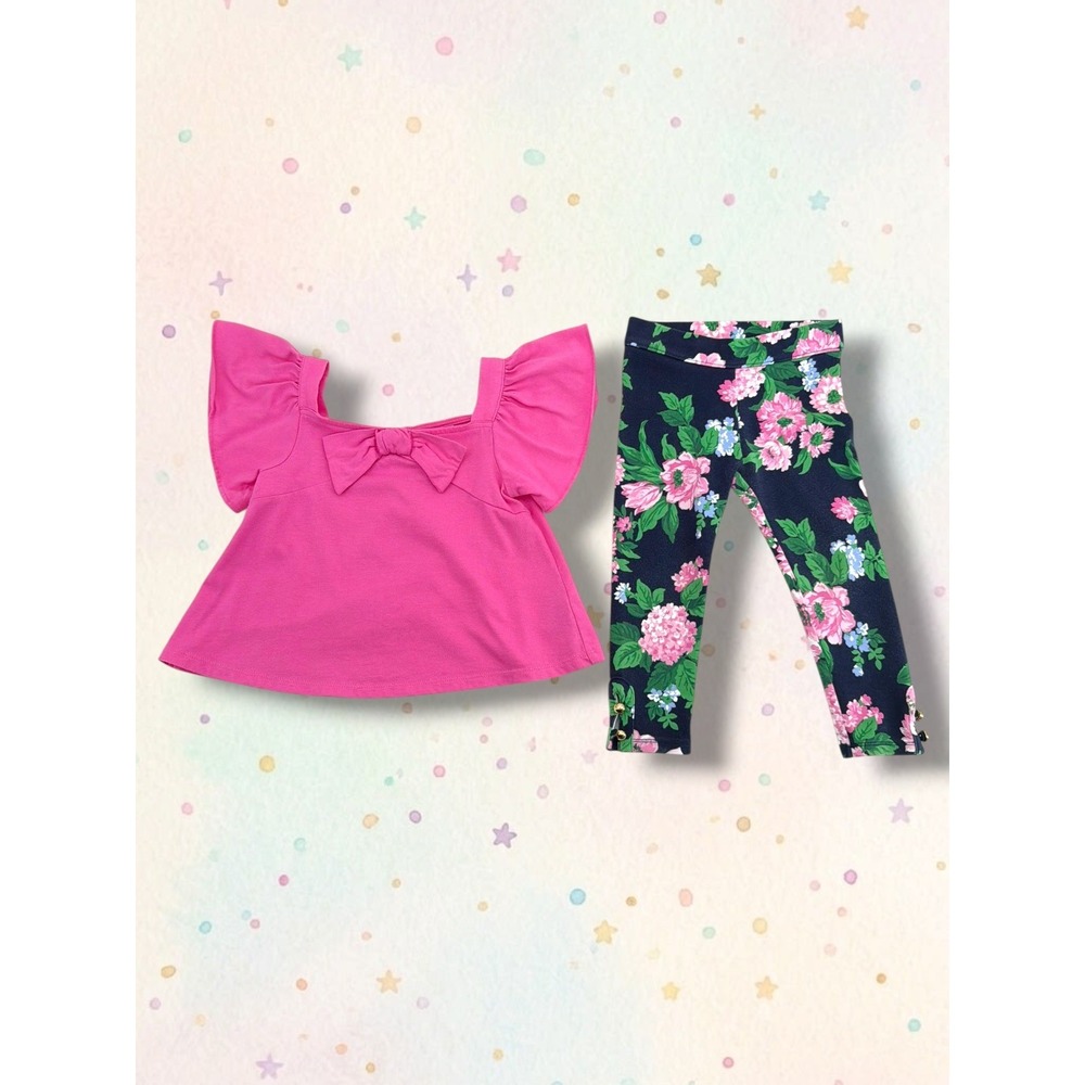 Janie and Jack Pink Flutter Sleeve Floral Legging 2 Piece Set 2T